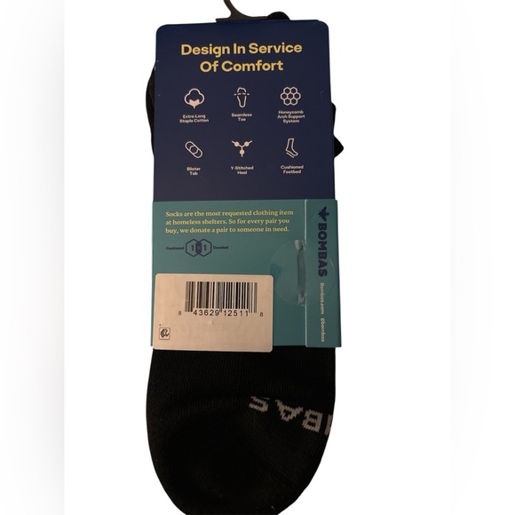 New - Unisex Bombas Core Classic Black Ankle  Socks Size L - Picture 2 of 4